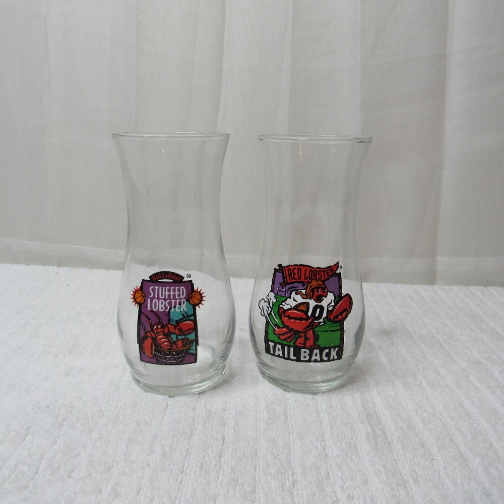Red Lobster Restaurant Hurricane Stuffed Lobster Tail Back Glass 7" Set of 2  Go